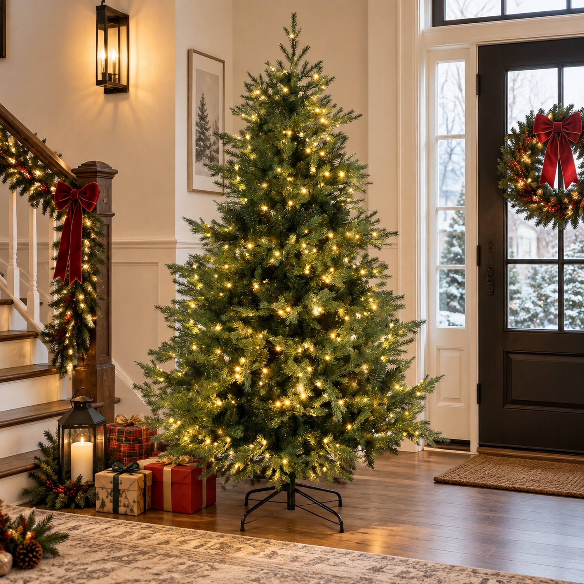Alt View 1. RYHNUYNE - 6 Ft Artificial Christmas Tree With 400 Warm White LED Lights, 2328 Branches Auto Open 8 Light Modes Decor - Green.