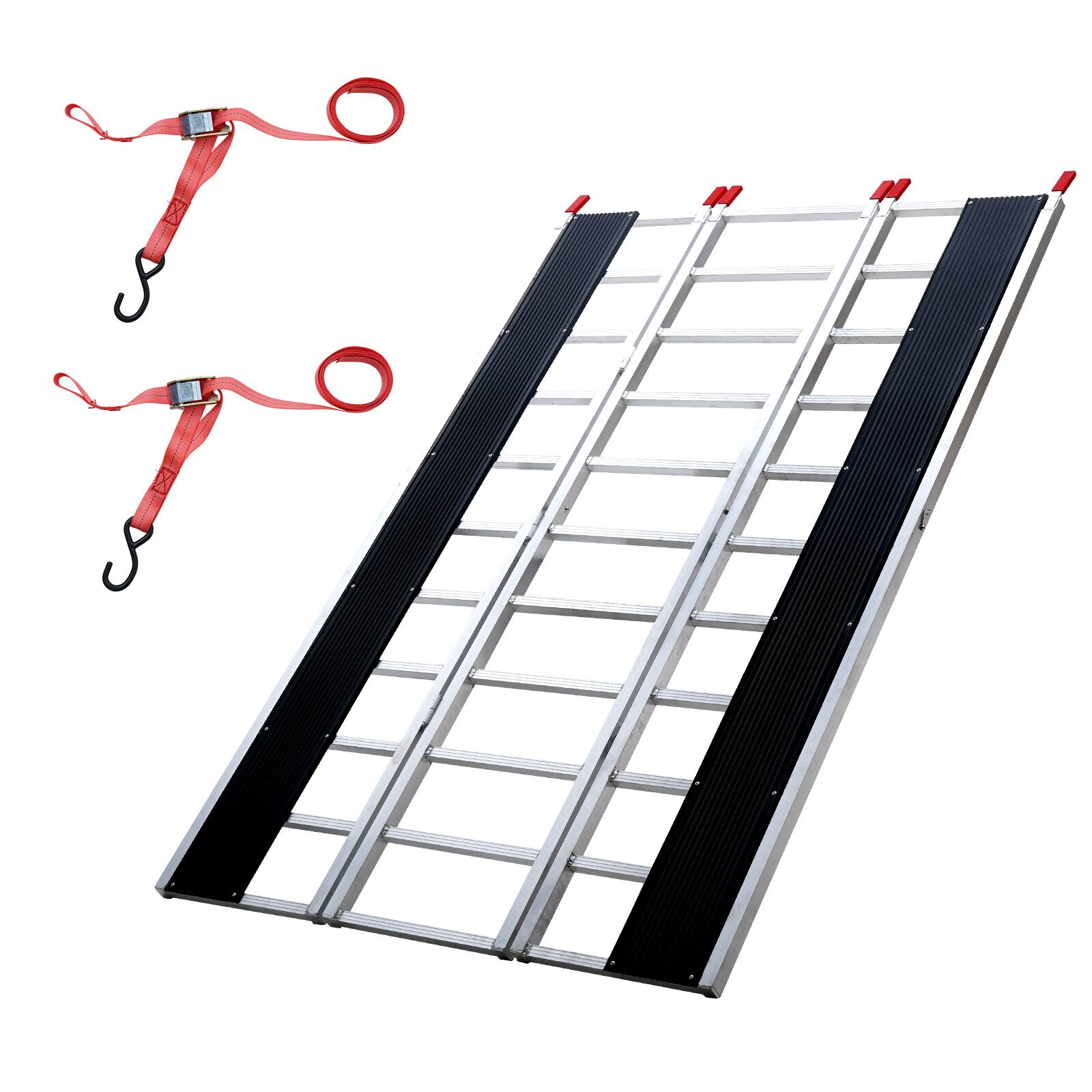 Front. VEVOR - Tri-Fold Loading Ramp, 85 x 54 in, Non-Slip Aluminum Trailer Ramp with Compact Design, Easy Storage, 1500 Lbs Weight - Silver.