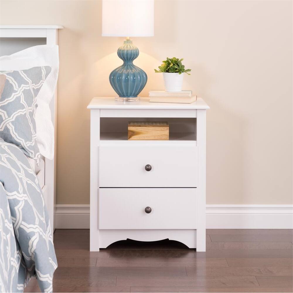 Left. Prepac - White Monterey Tall 2 Drawer Nightstand with Open Shelf - White.