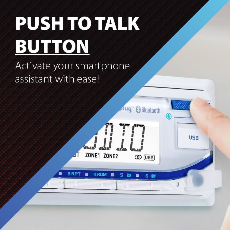 PUSH TO TALK BUTTON  
Activate your smartphone assistant with ease!  

Bluetooth  
USB  
3RPT  
4RDM  
5  
6  
RES