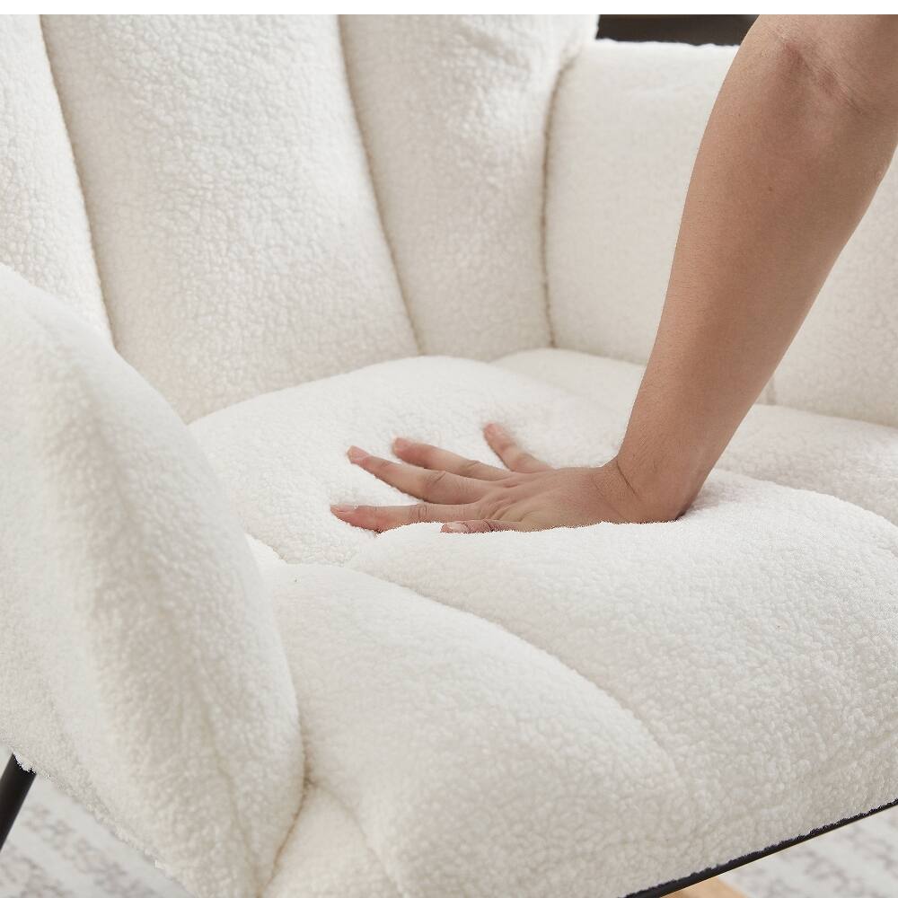 Alt View 1. Loheer - Loheer Ivory White Teddy Fabric Rocking Chair Tufted Upholstered Glider Chair with Metal Frame for Living Room Nursery - Ivory White.