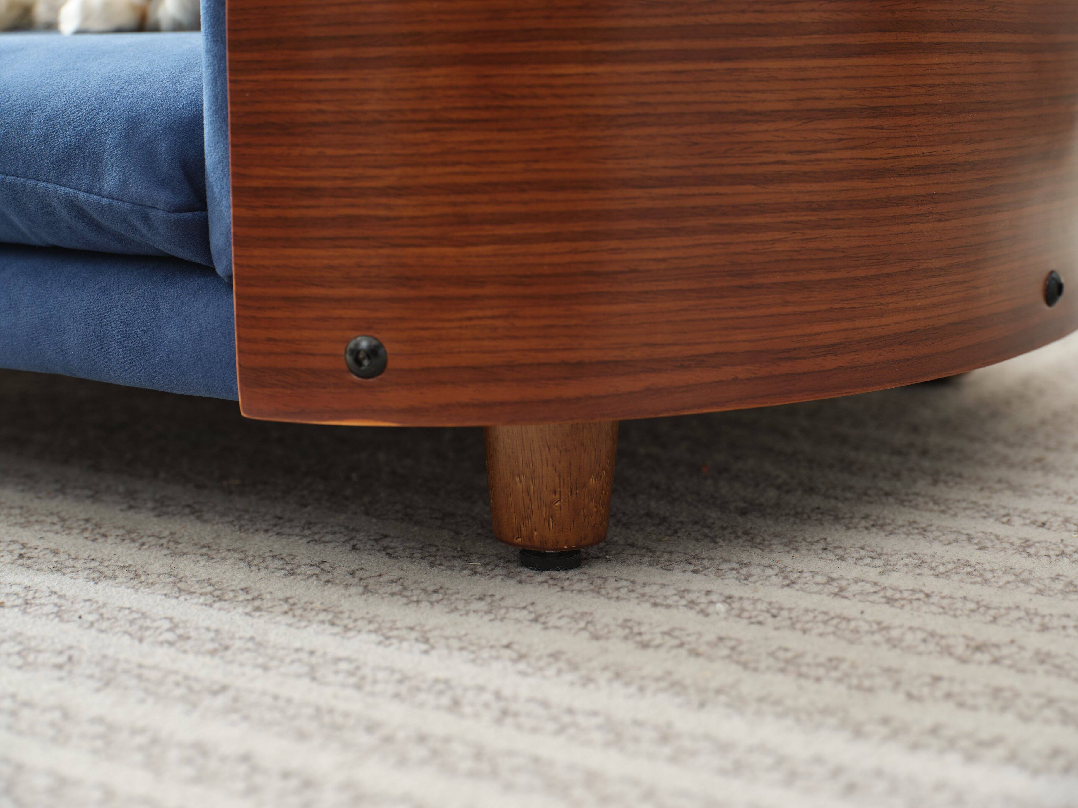 Alt View 7. Siljoy - Small Walnut Pet Sofa, Scandinavian Dog Bed with Solid Wood Legs & Dark Blue Velvet Cushion - Dark Blue.