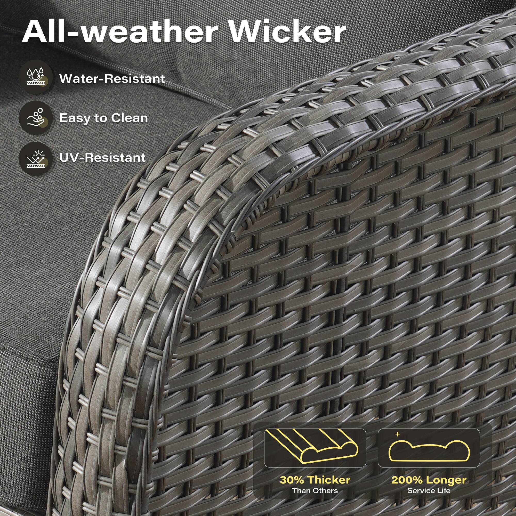 All-weather Wicker

- Water-Resistant
- Easy to Clean
- UV-Resistant

30% Thicker Than Others

200% Longer Service Life