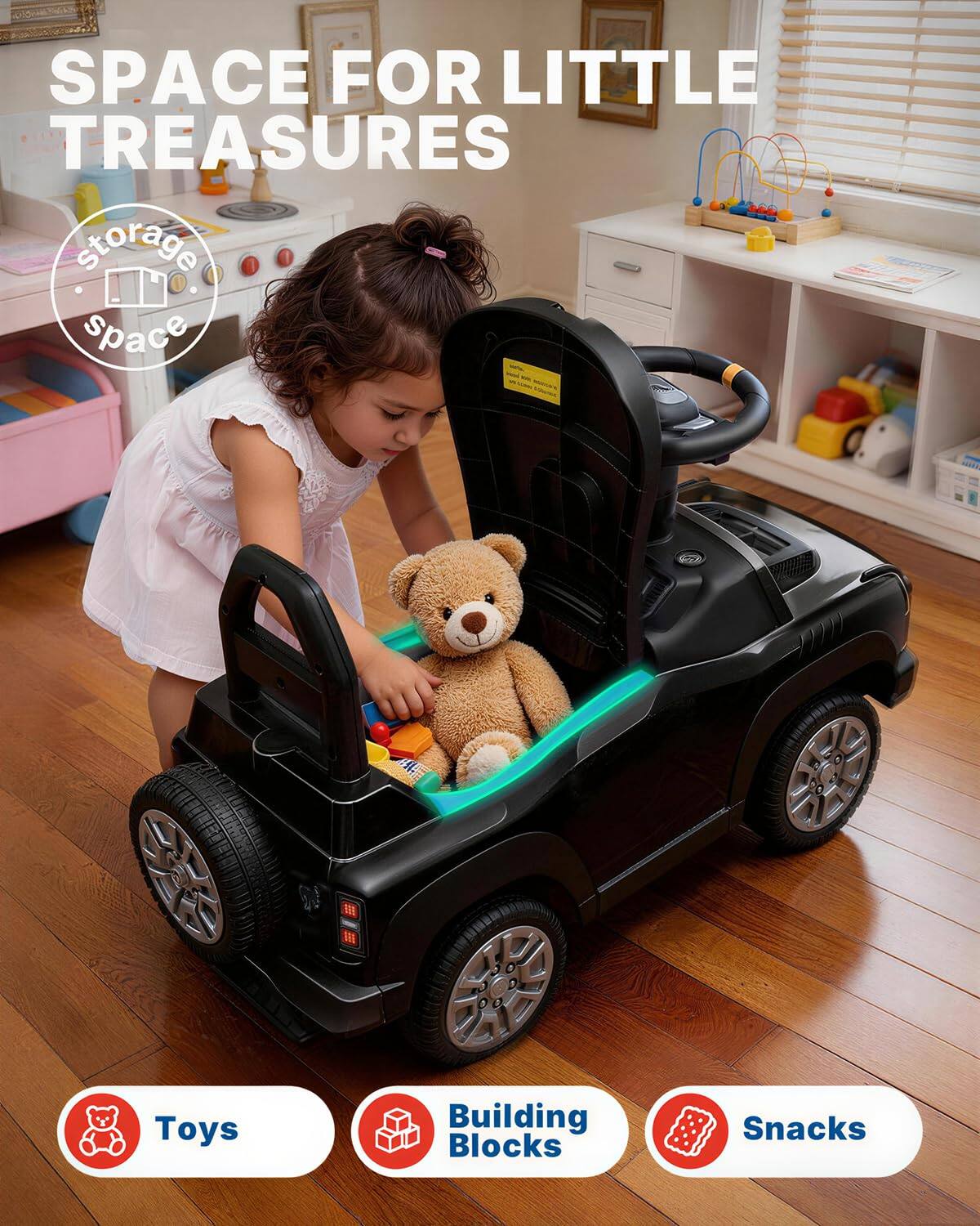 SPACE FOR LITTLE TREASURES  
storage space  

Toys  
Building Blocks  
Snacks