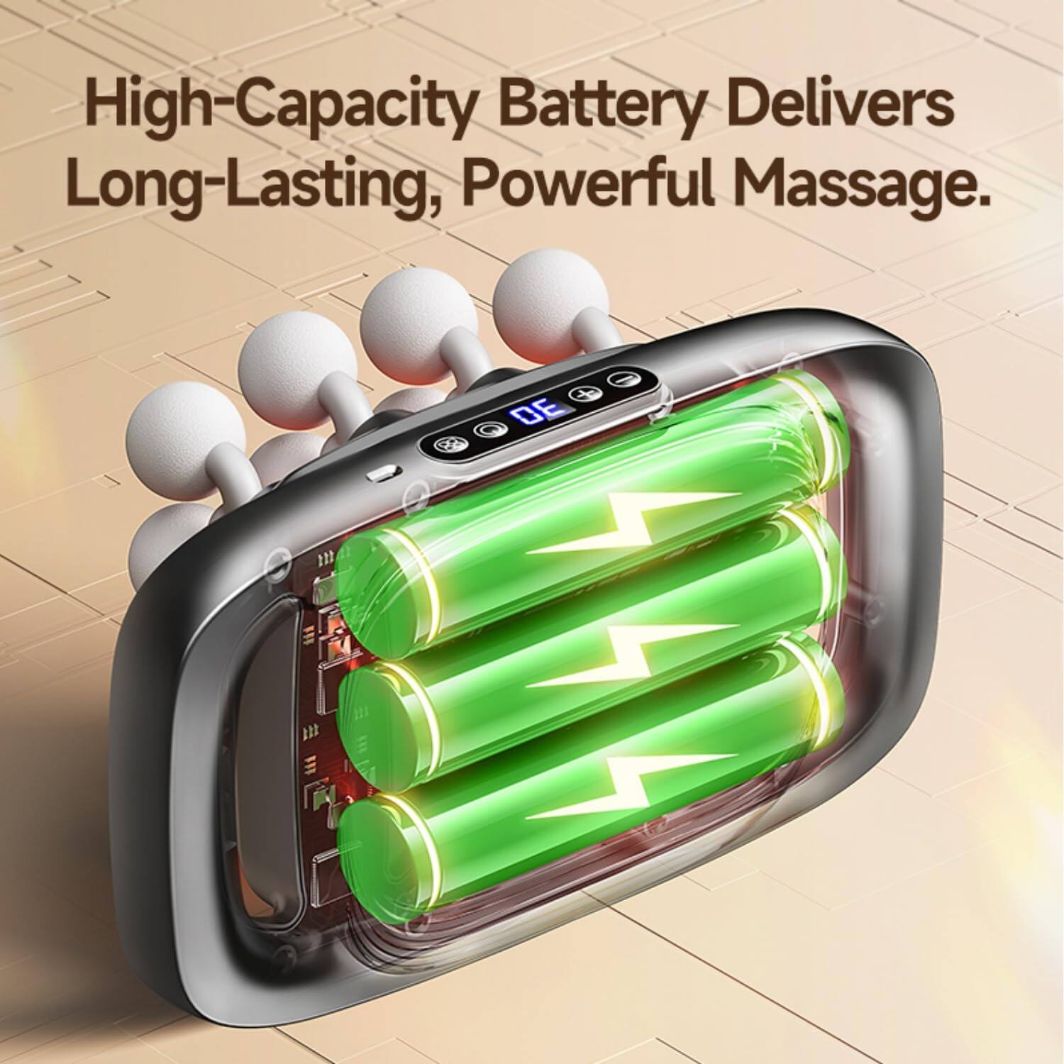 High-Capacity Battery Delivers Long-Lasting, Powerful Massage.
