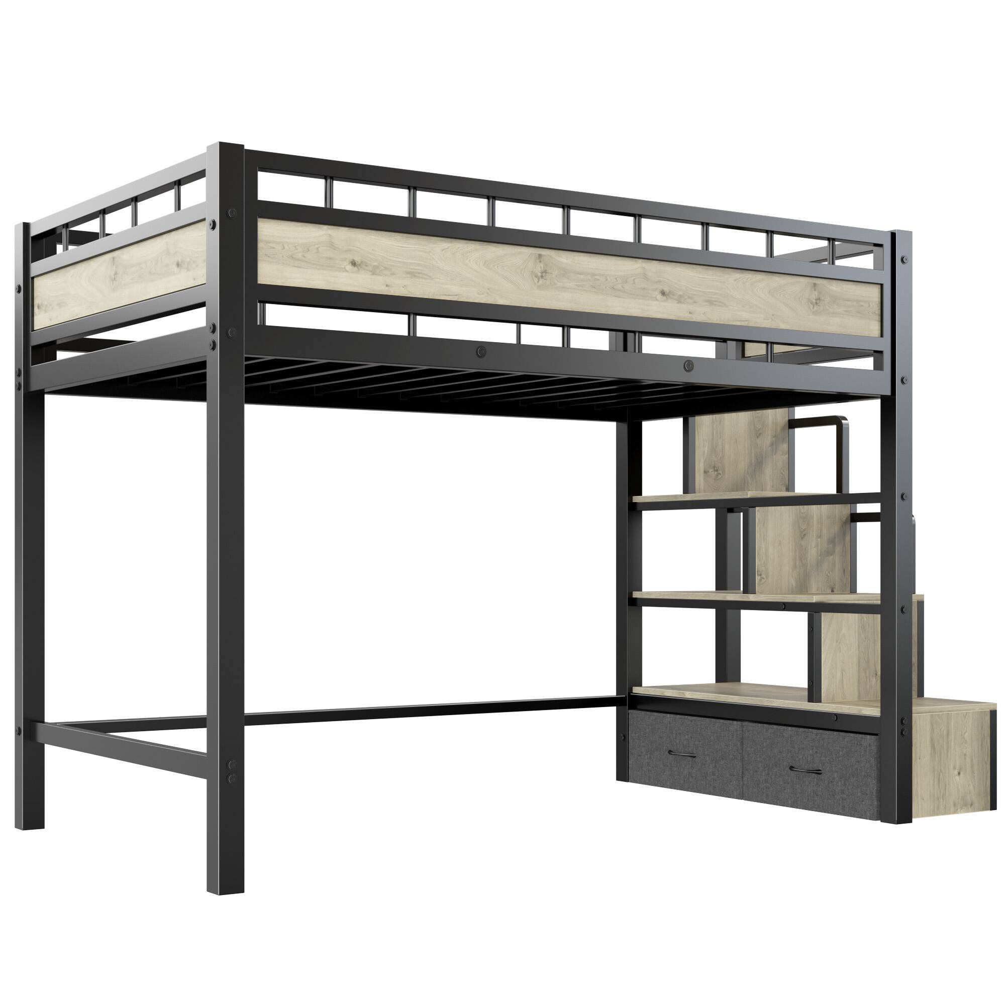 Alt View 4. KERDOM - Loft Bed with Stair & Storage Twin Size, Heavy Duty Metal Loft Bed Frame Large Under Bed Space for Apt, Space Saving - Bed Frame Only.