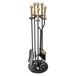 VEVOR - Fireplace Tool Set, 5 PCS Fire Tool Set and Holder with Five-Prong Stand, Tongs, Ash Shovel, Brush, Fire Place Poker - Black