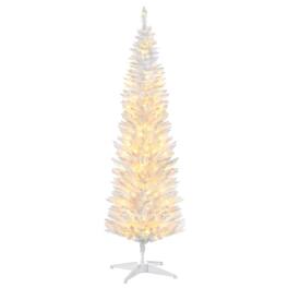PULUZ - 5ft Pencil Christmas Tree, Slim Artificial Christmas Tree with Realistic Branches and Warm LED Lights - White
