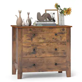 Gymax - 3-drawer Dresser w/ Convenient Handles Smooth Slide Rails Accent Table - Rustic Brown