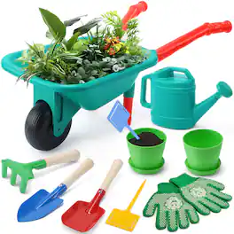 CUTE STONE - Kids Gardening Set with Metal Kids Rake, Shovel, Trowel,Tote Bag