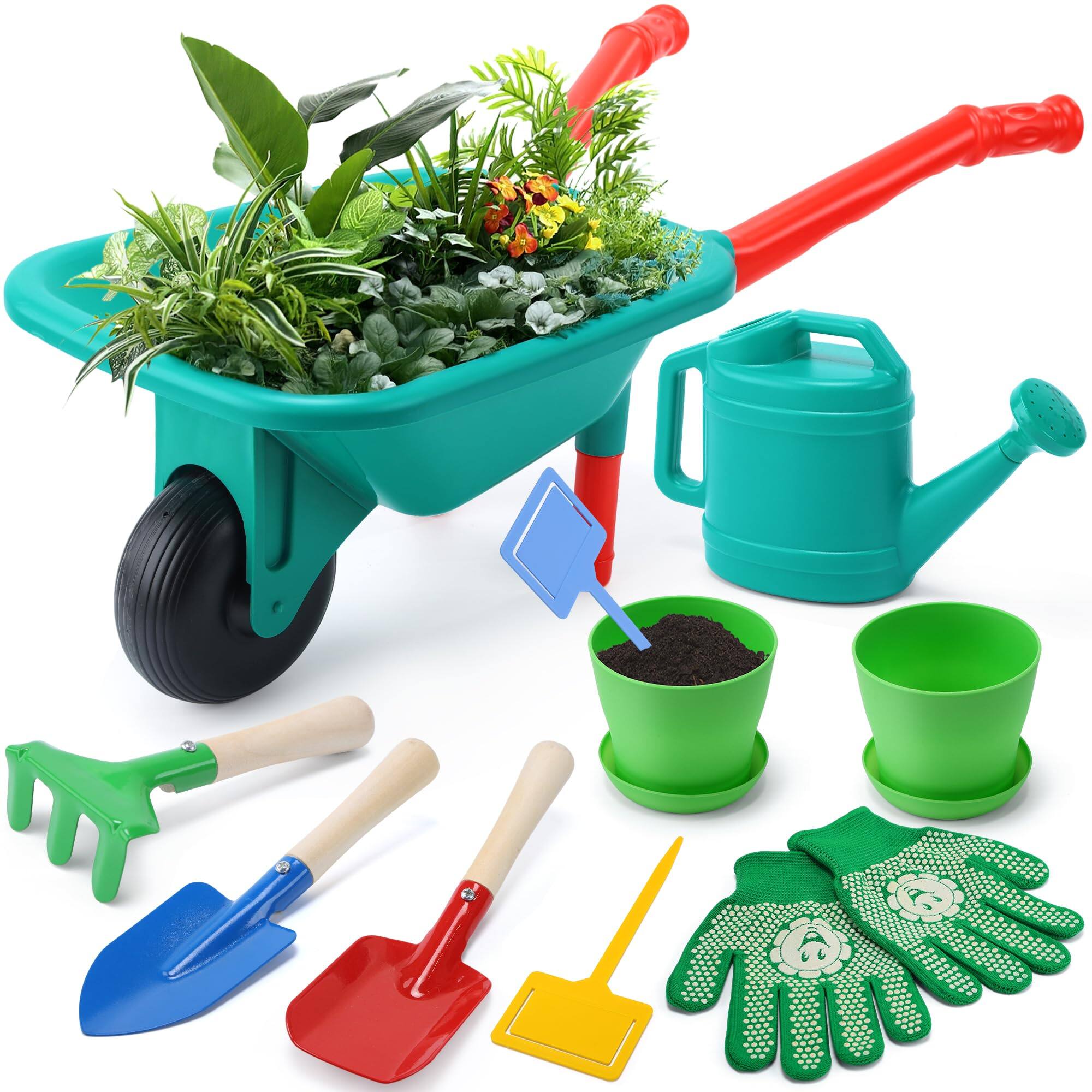 Front. CUTE STONE - CUTE STONE Kids Gardening Set with Metal Kids Rake, Shovel, Trowel,Tote Bag.