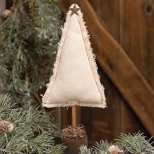 Angle. BreeBe - Stuffed Ivory Canvas Christmas Tree on Base 11.5" - Ivory.