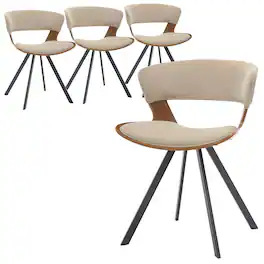 LeisureMod - Nymia 4-PCS Modern Dining Chair, Ergonomic Leather & Velvet Accent Chair with Floor Protectors - Walnut/Light Brown Velvet