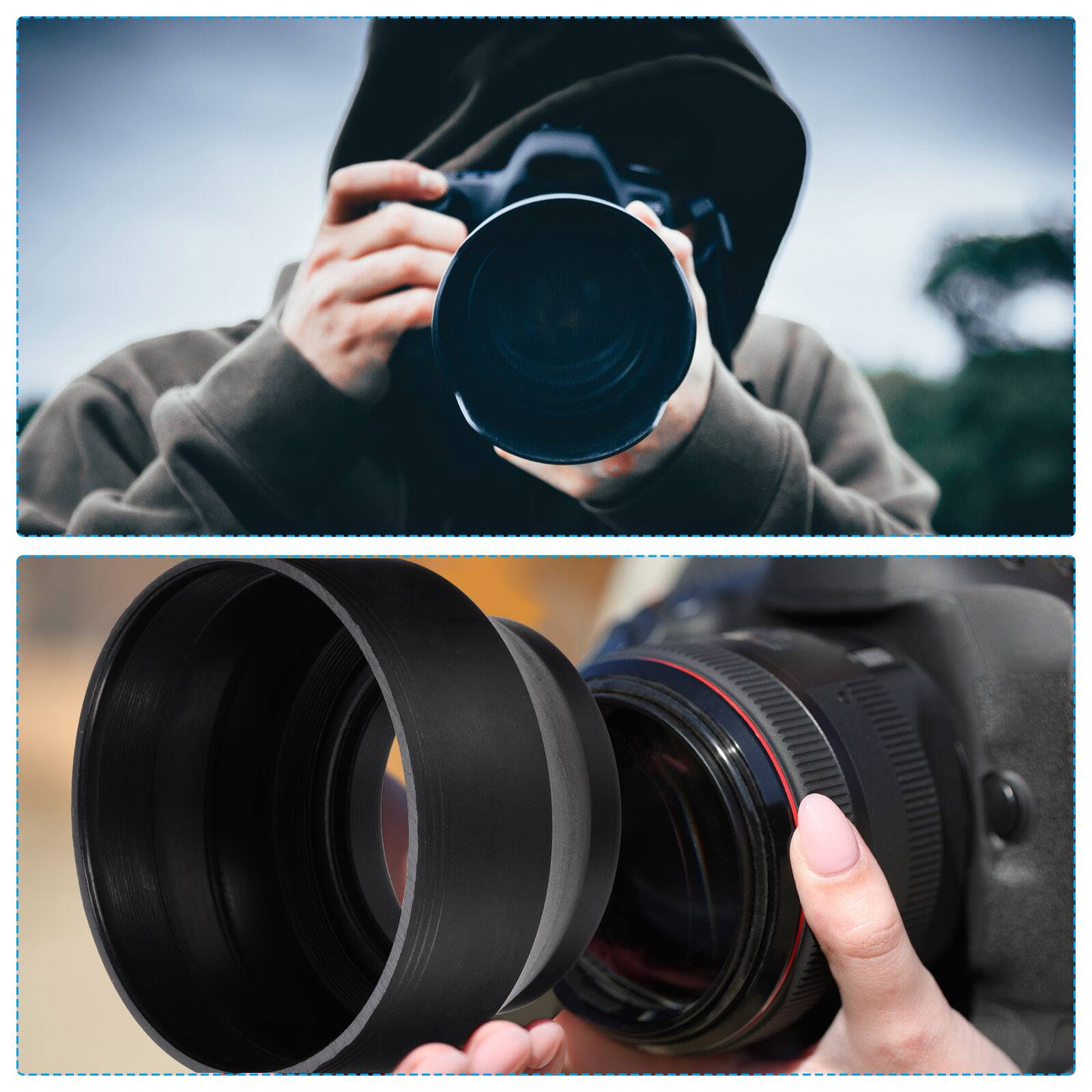 Alt View 6. Unique Bargains - 2pcs 72mm Rubber Camera Lens Hood, Collapsible 3-Step Sun Shade with Cleaning Cloth & Pen - Black.