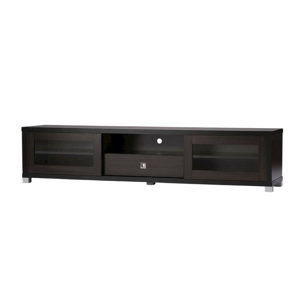 Alt View 3. FurniFact - Contemporary Dark Brown TV Cabinet with Sliding Doors and Drawer - Brown.