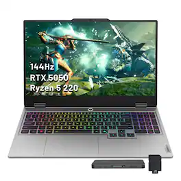 Lenovo - LOQ 15.6" FHD Gaming Laptop,Ryzen 5 220,16GB DDR5,1TB SSD+1TB Dock Set,RTX 5050,Backlit Keyboard,Win 11 Pro - Gray