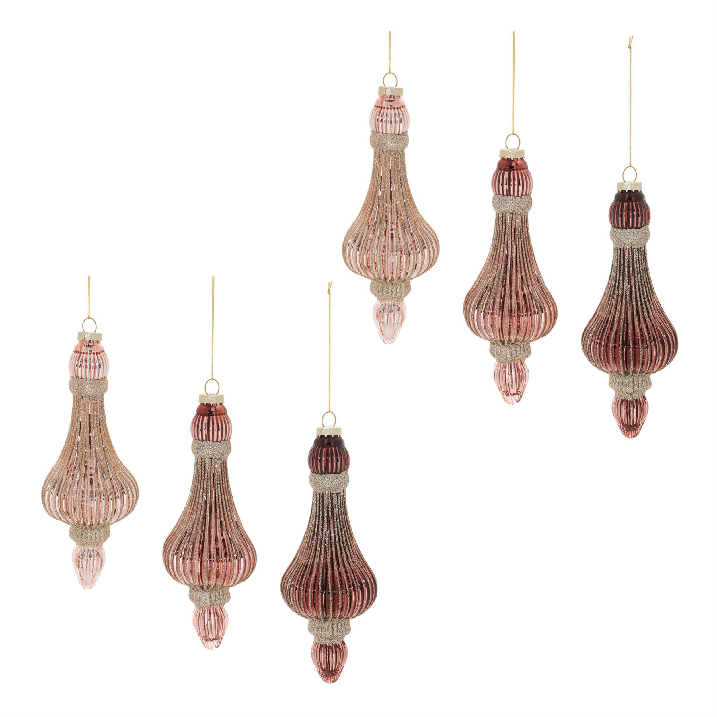 Alt View 3. BreeBe - Ribbed Glass Drop Ornament (Set of 6) - Gold.