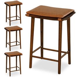 Gymax - 25.5'' Barstool Set of 4 Counter Height Dining Stools w/ Removable PU Leather Cushion - Brown