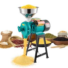 VEVOR - Electric Grain Mill Grinder, 110 lbs/H Commercial Spice Grinders, 1500W Cast Iron Pulverizer Powder Machine - Green