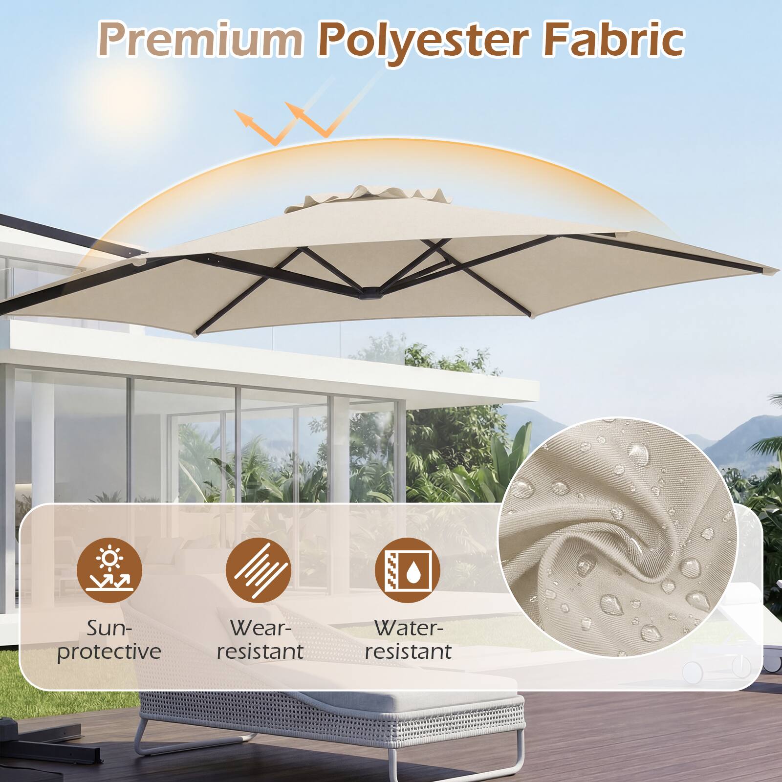 Premium Polyester Fabric

- Sun-protective
- Wear-resistant
- Water-resistant