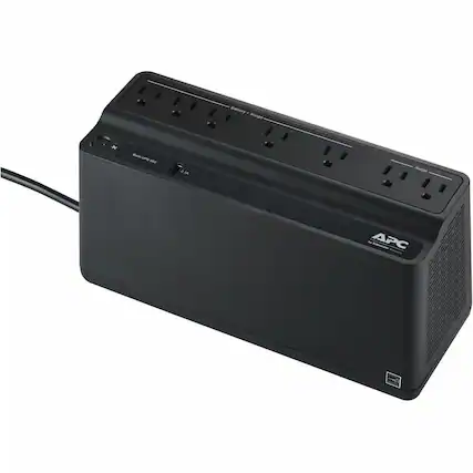 Front. APC - Back-UPS, 650VA/360W, Tower/Wall Mount, 7 Outlets, LED Indicator, USB-A port - Black.