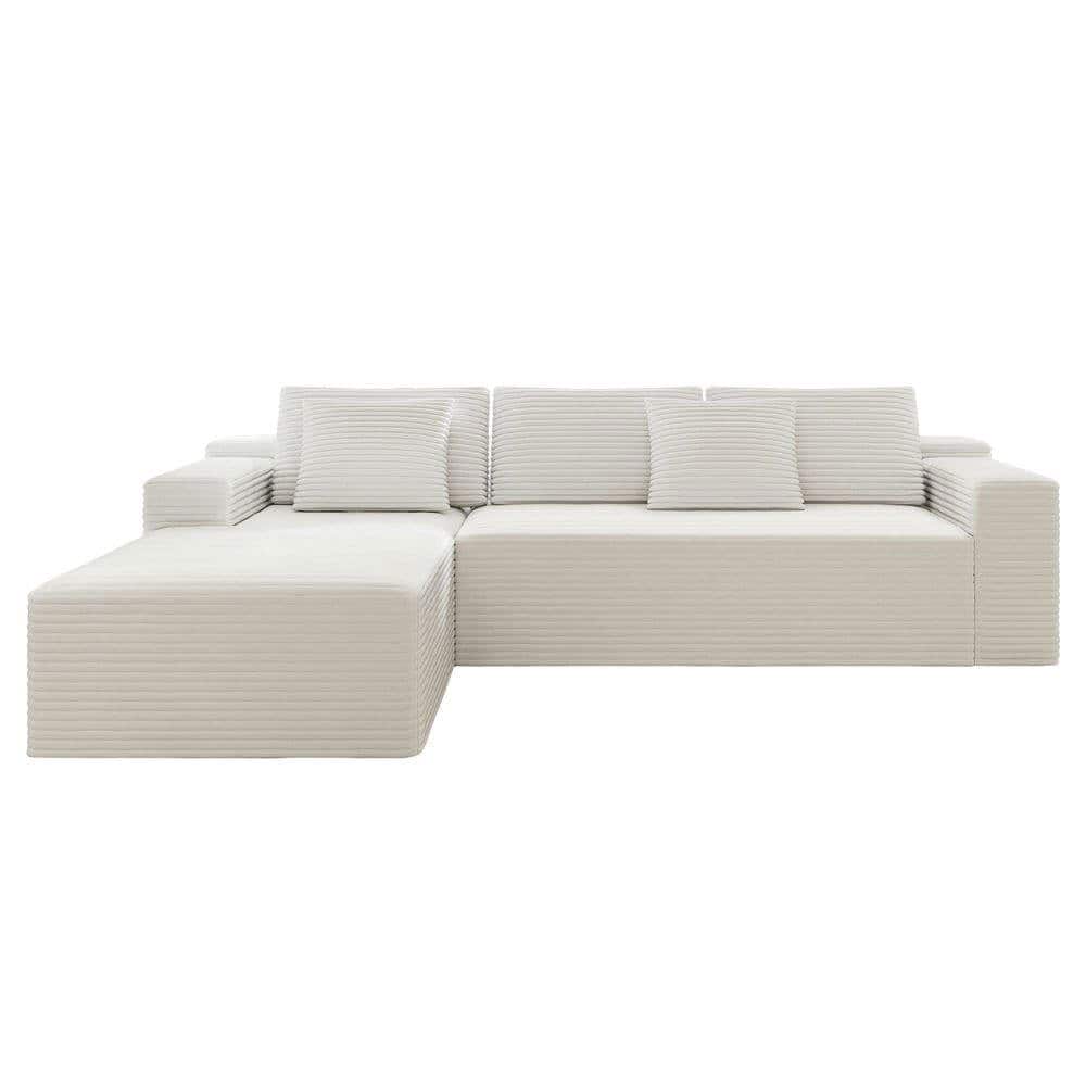 Kadyn - Corduroy Left-Facing Chaise Sectional Sofa, Modular Cloud Couch, White - White