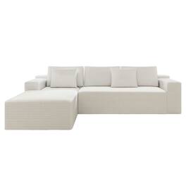 Resenkos - Corduroy Left-Facing Chaise Sectional Sofa, Modular Cloud Couch, White - White