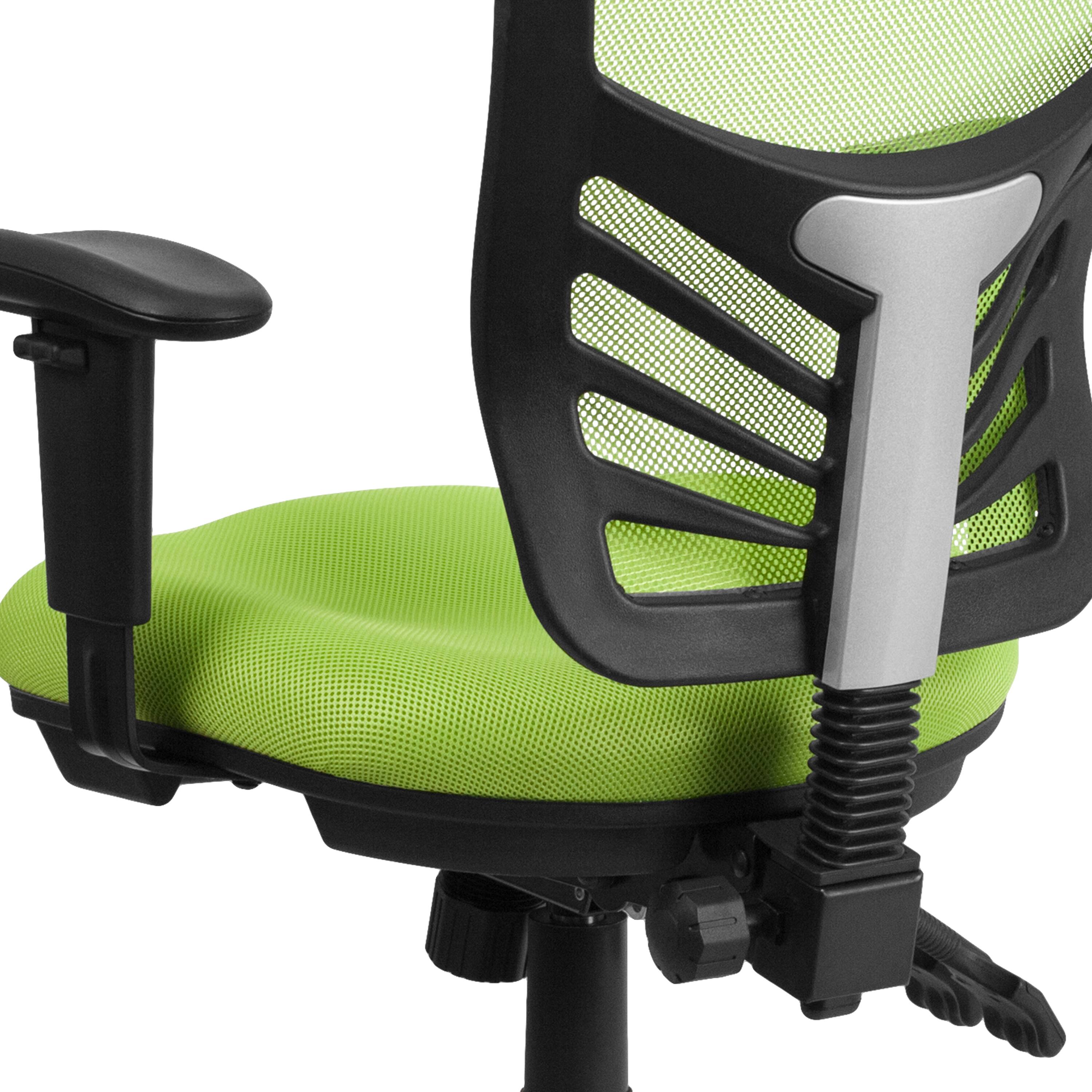 Alt View 8. Emma + Oliver - Mid-Back Mesh Triple Paddle Swivel Ergonomic Office Chair with Adjustable Arms - Green/Black Frame.