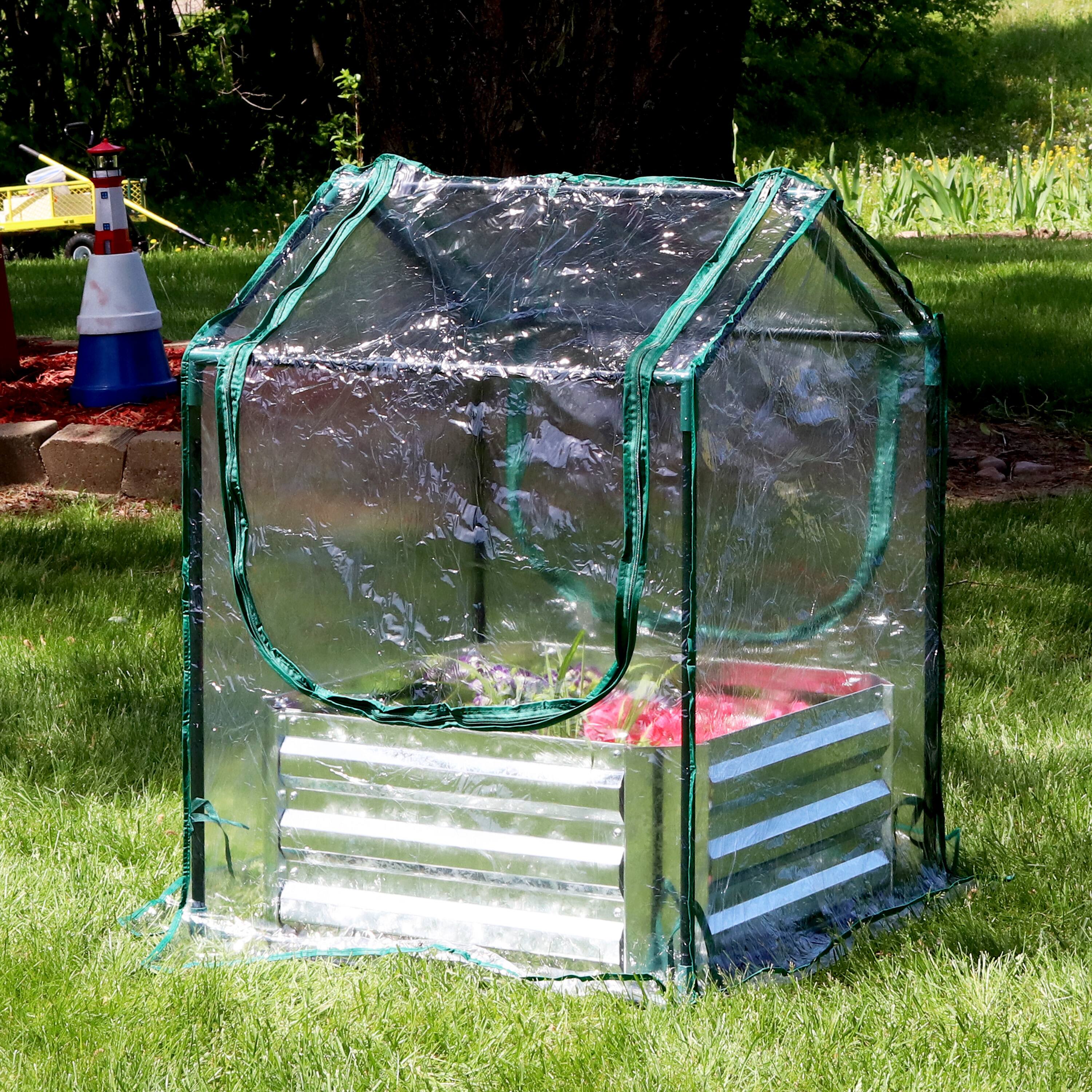 Alt View 4. Sunnydaze - Galvanized Steel Raised Bed with Greenhouse - 2 ft x 2 ft - Clear.