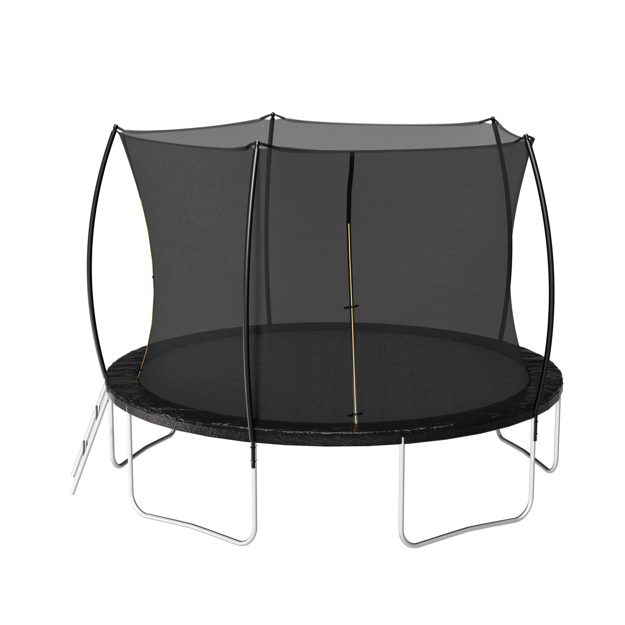 Glintex - 12FT Trampoline with Enclosure Net, Ladder, Curved Poles, and Double-Sided Color Safety Pad - Black