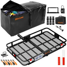 Mockins - 60 in. x 36 in. x 6 in. Trailer Hitch Cargo Carrier w/ 35 Cu Ft. Waterproof Hitch Bag, Plate Bracket & Accessories