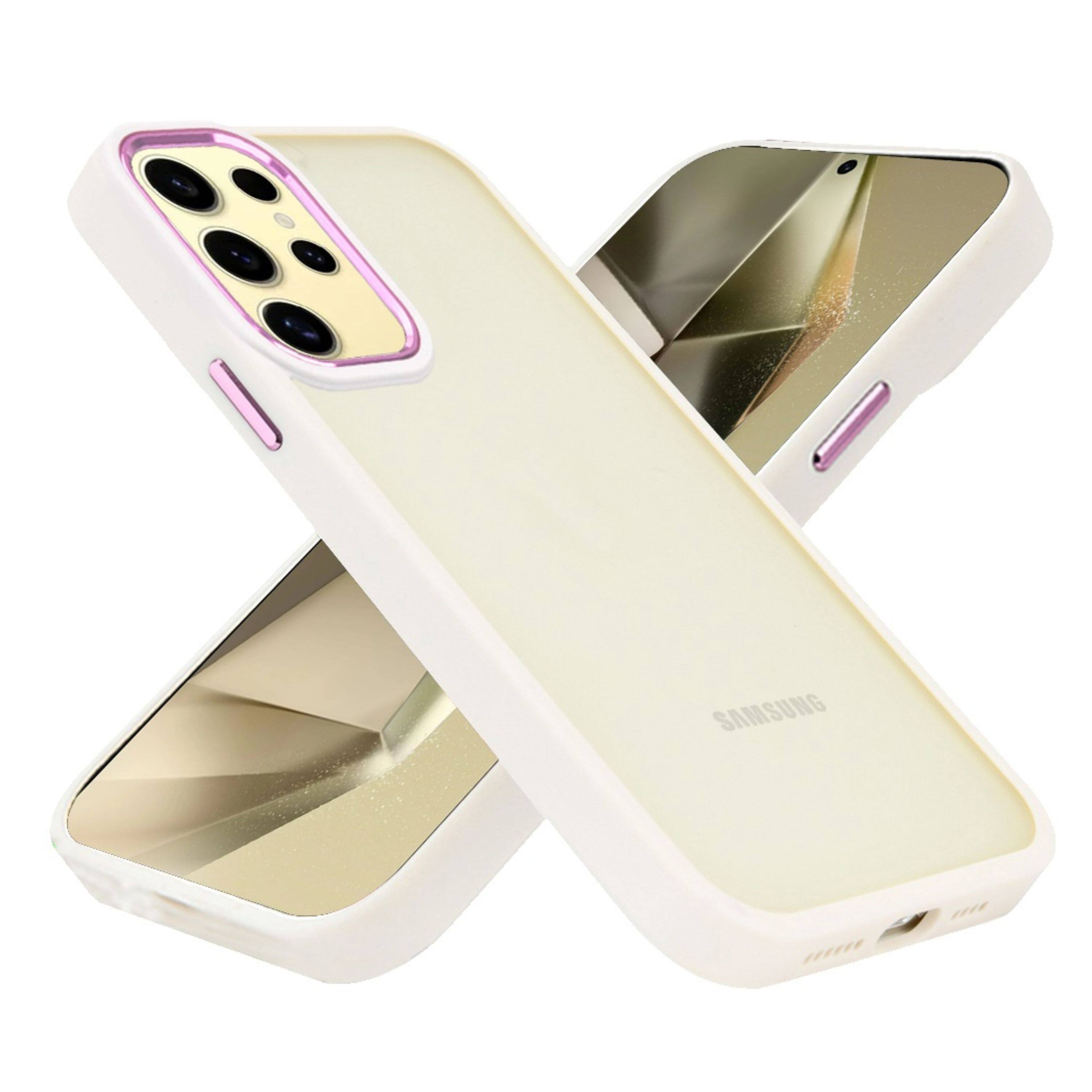 Angle. Kitcheniva - Thick Acrylic Hybrid Cover With Metal Buttons Phone Case For Samsung Galaxy S24+ Beige - Beige.