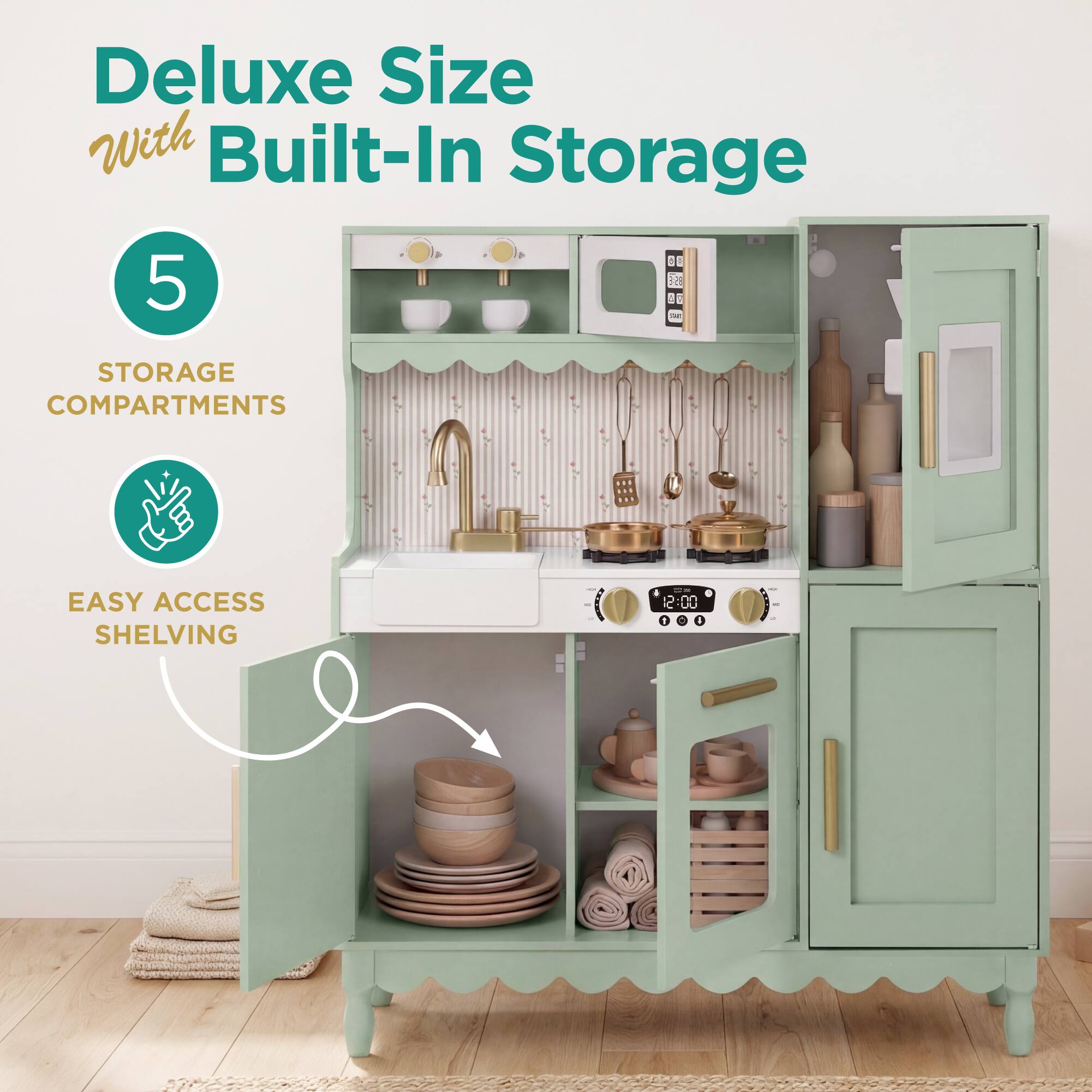 Deluxe Size With Built-In Storage

5 Storage Compartments

Easy Access Shelving