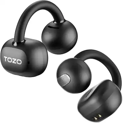 Front. TOZO - TOZO Open Ear Headphones, Clip Earbud, Bluetooth 5.4, 40H, Stereo Bass, IPX5, Lightweight Comfort Fit, App-32EQ - Black.