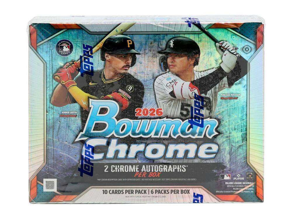 EXCLUSIVE PH TRADING CAND TOPPS CME 9 MUKETAKA MURAKAMI KONNOR GRIFFIN Bowman 2026 apps Chrome topps 2 CHROME AUTOGRAPHS PER BOX REDEMPTION CARDS WITH EXPIRATION DATES PURCHASE NECESSARY VISIT FOR DETAILS AND DIR PLAYERS MAJOR LEAGUE BASEBALL OFFICIALLY LICENSED PROMINENT OF MAJOR LE 10 CARDS PER PACK 6 PACKS PER BOX Officially Licensed Product Players, PACKS WITH SPECIAL INSERT CONTAIN LESS CARDS