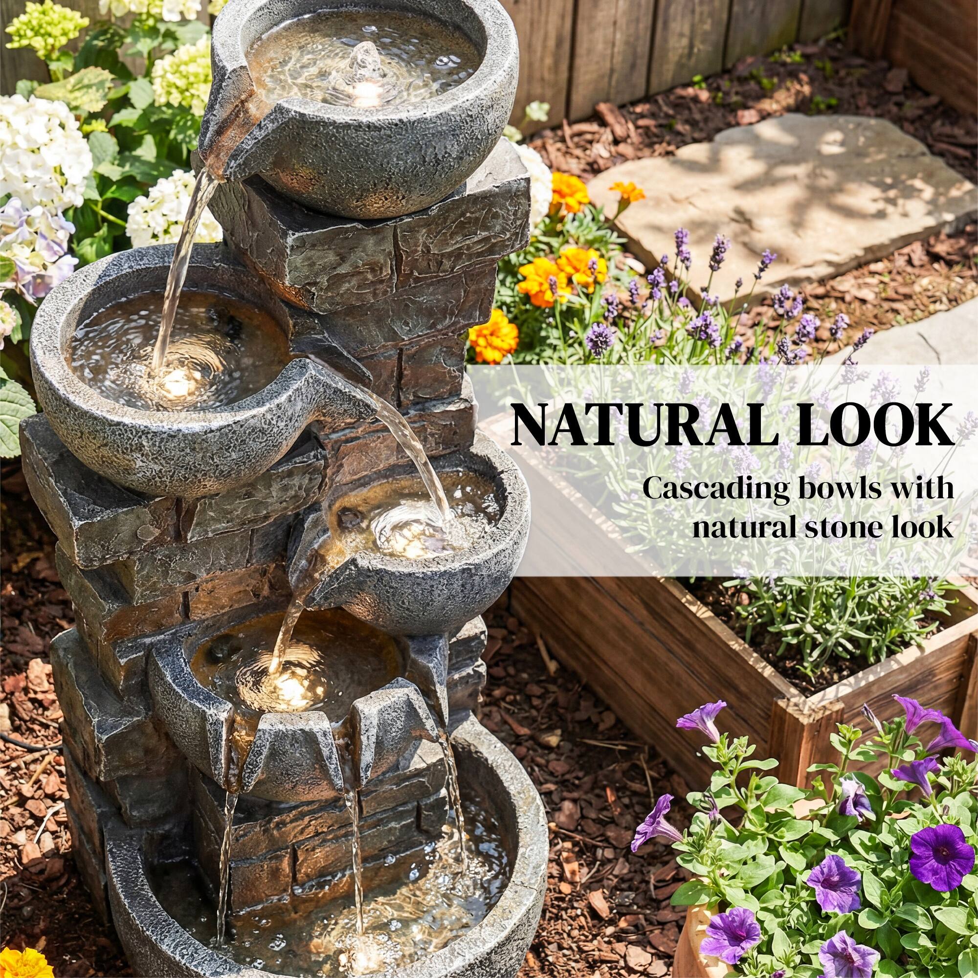 NATURAL LOOK  
Cascading bowls with natural stone look
