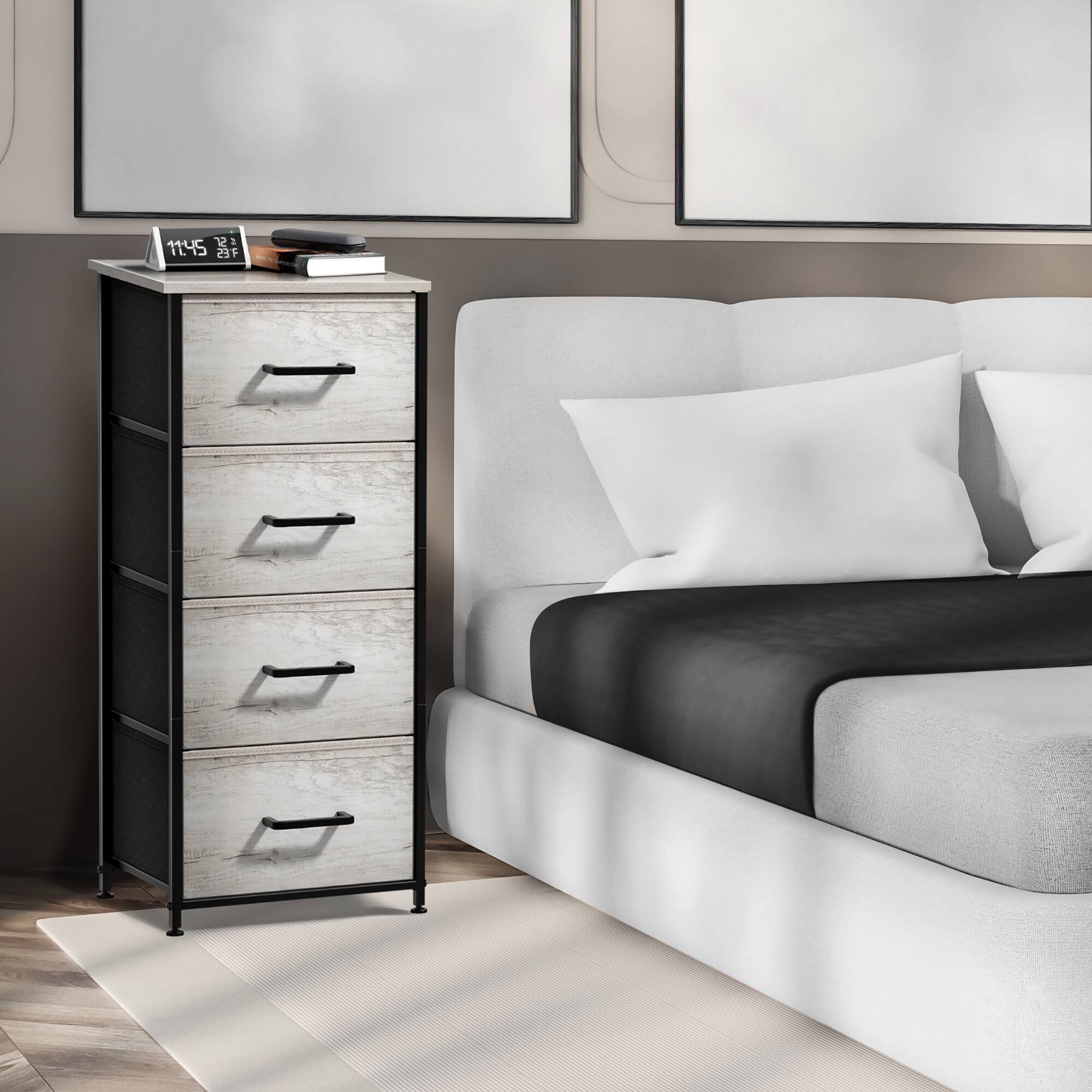 Alt View 1. Sorbus - Sorbus Nightstand with 4 Drawers, Bedside Furniture & Night Stand Dresser with Steel Frame, Wood Top, Fabric Bins - Greige.