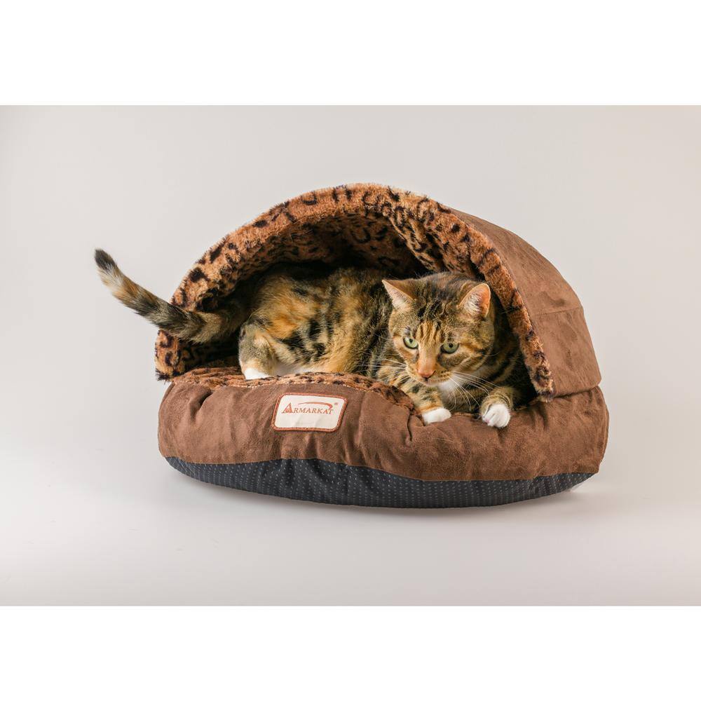 Left. Armarkat - Cat Bed Mocha And Leopard - Brown.
