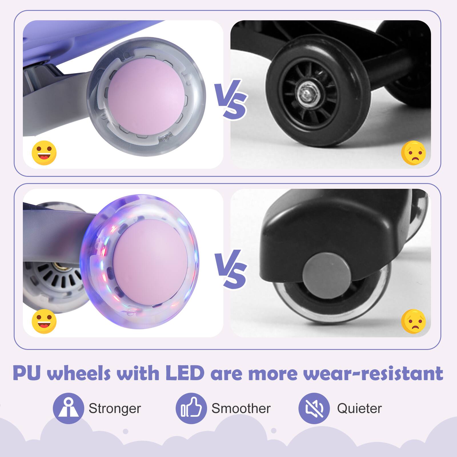 PU wheels with LED are more wear-resistant, Stronger, Smoother, Quieter
