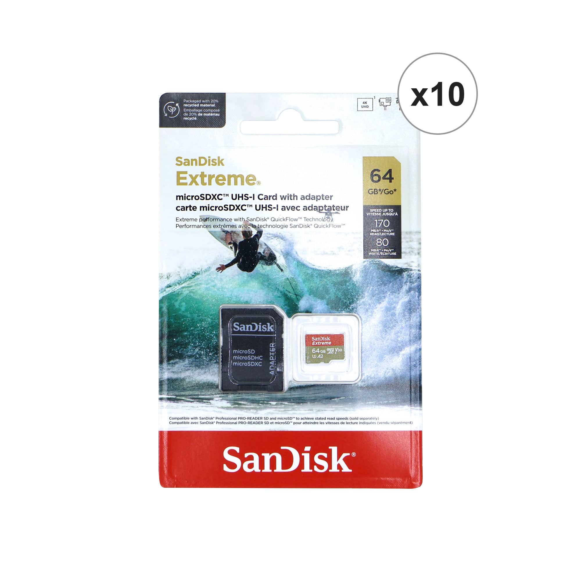 10x SanDisk Micro SD Memory Card for 64GB UHS-I Action Camera with Adapter