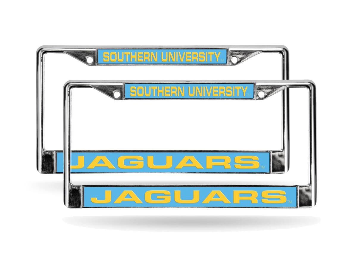 Southern University Jaguars Chrome Metal (Set of 2) Laser License Plate Frame