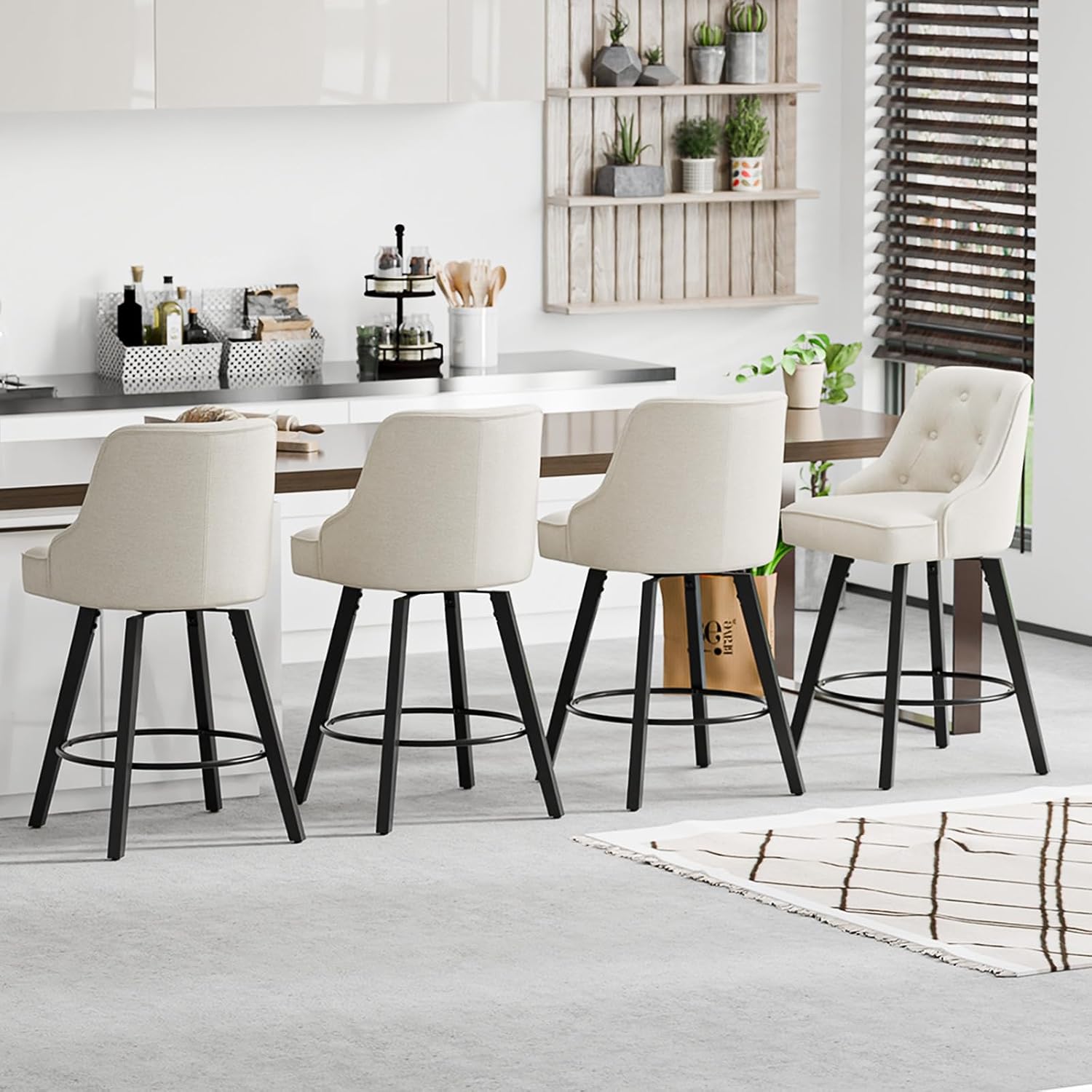 Alt View 6. Winado - 26" H Swivel Barstools Upholstered Counter Stool with Back Kitchen High Chairs Counter Height Bar Stools with Cushion - Beige Fabric-Set of 1.