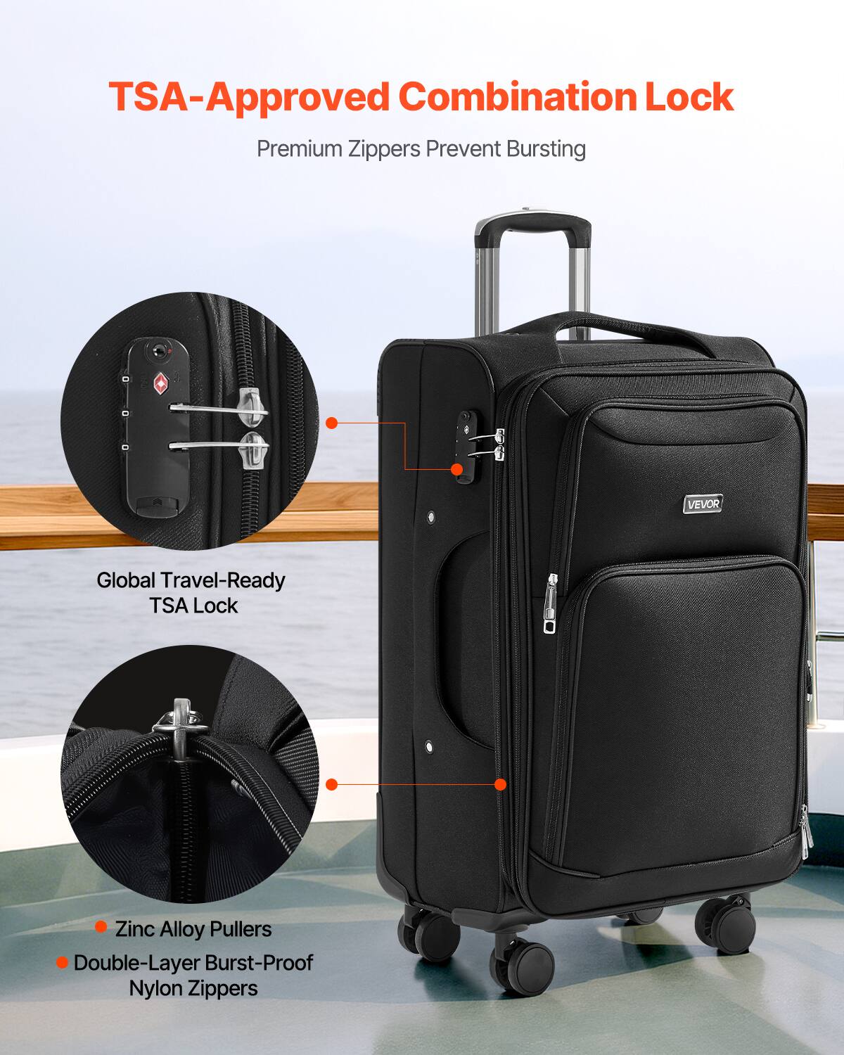 VEVOR Softside Expandable Luggage with Spinner Wheels, 24 Inch