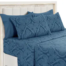 Front. Lux Decor Collection - Lux Decor Collection 6-Piece Queen Sheet Set, Paisley Design Brushed Microfiber Deep Pocket Sheets - Navy Blue.