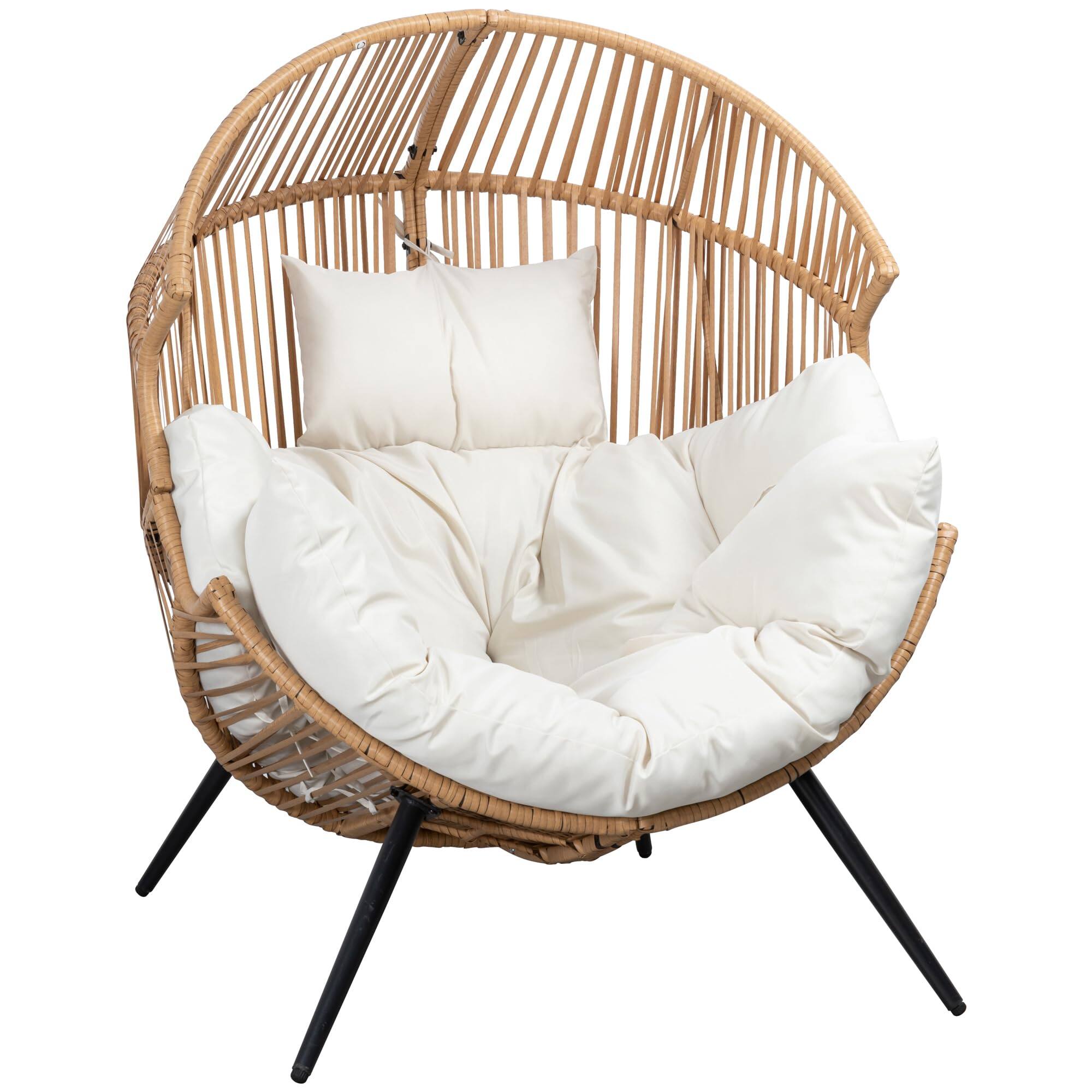 Alt View 4. Fabibe - Wicker Egg Chair Outdoor Rattan Patio Chair with Cushion,Oversized Patio Lounge Chairs with Cushion Egg Basket... - Grey Rocking Egg Chair.