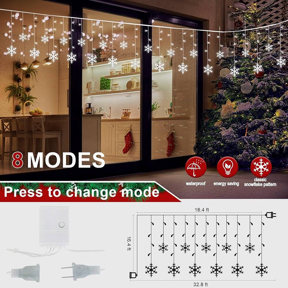 8 MODES  
Press to change mode  

classic waterproof energy saving snowflake pattern  

16.4 ft  
16.4 ft  
32.8 ft