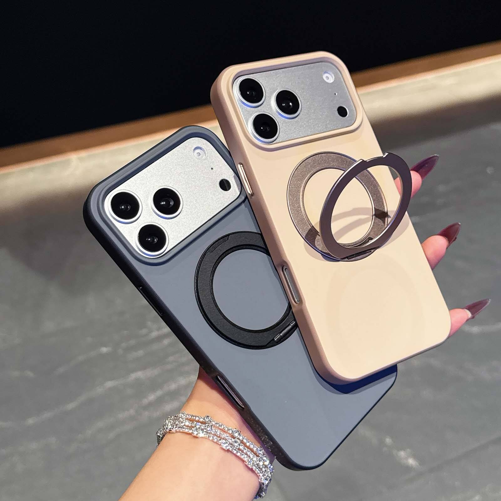 Alt View 3. Dteck - Magnetic Case for Apple iPhone 17 Pro with 360 Rotating Metal Ring Kickstand, Premium Matte Slim Shockproof Hybrid Cover - White.