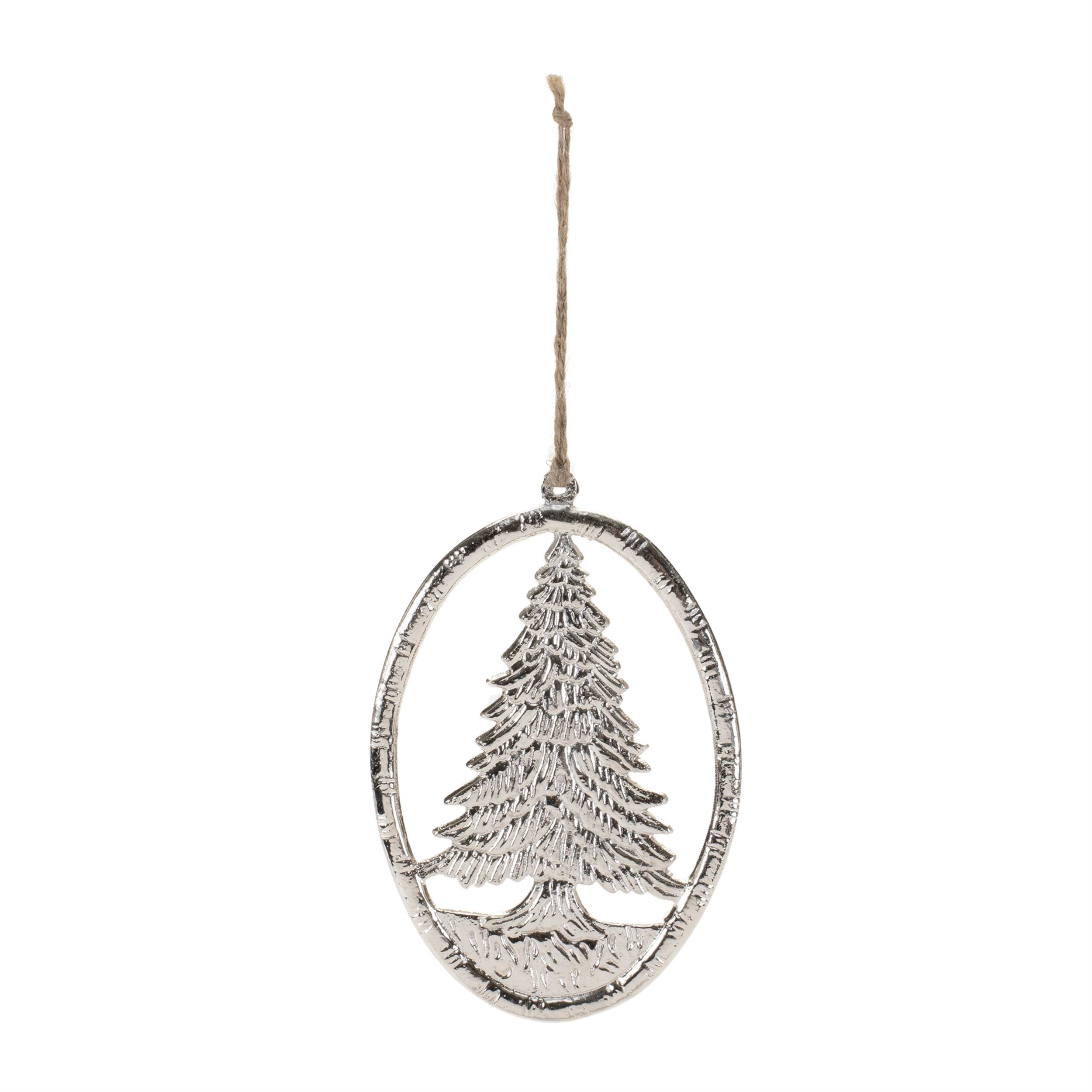 Angle. BreeBe - Etched Metal Pine Tree Ornament (Set of 12) - Gray.