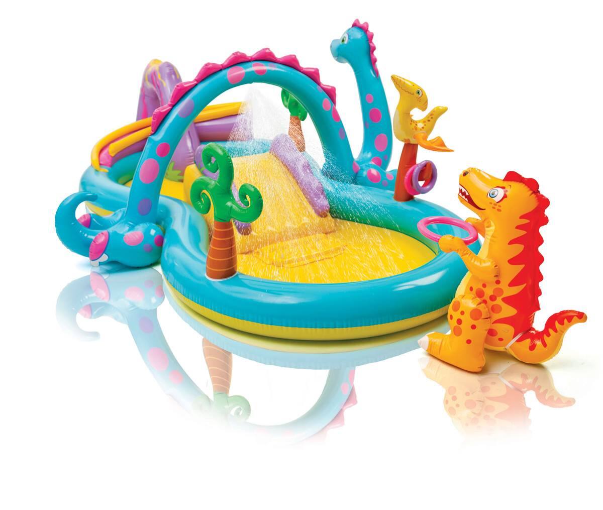 Front. Intex - 11ft x 7.5ft x 44in Dinoland Kids’ Inflatable Pool - Multi.