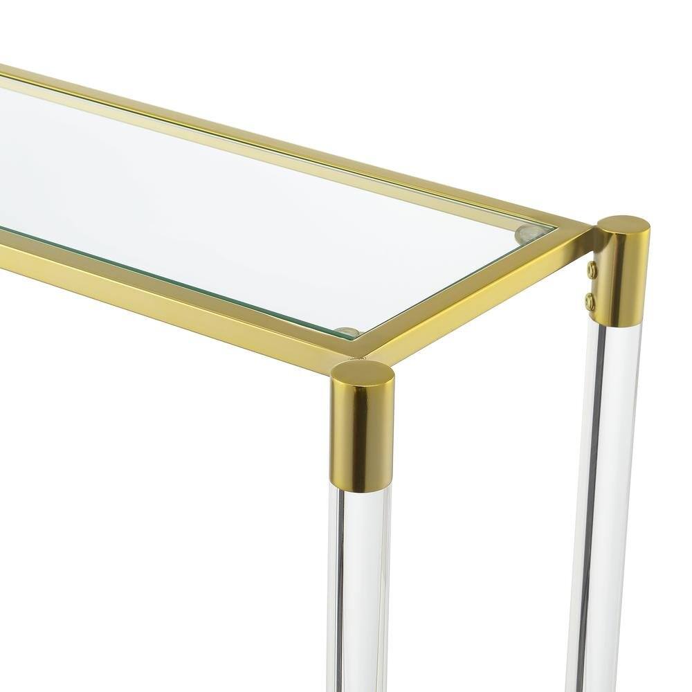 Angle. FurniFact - Console Table with 2 Glass Tiers - Gold.
